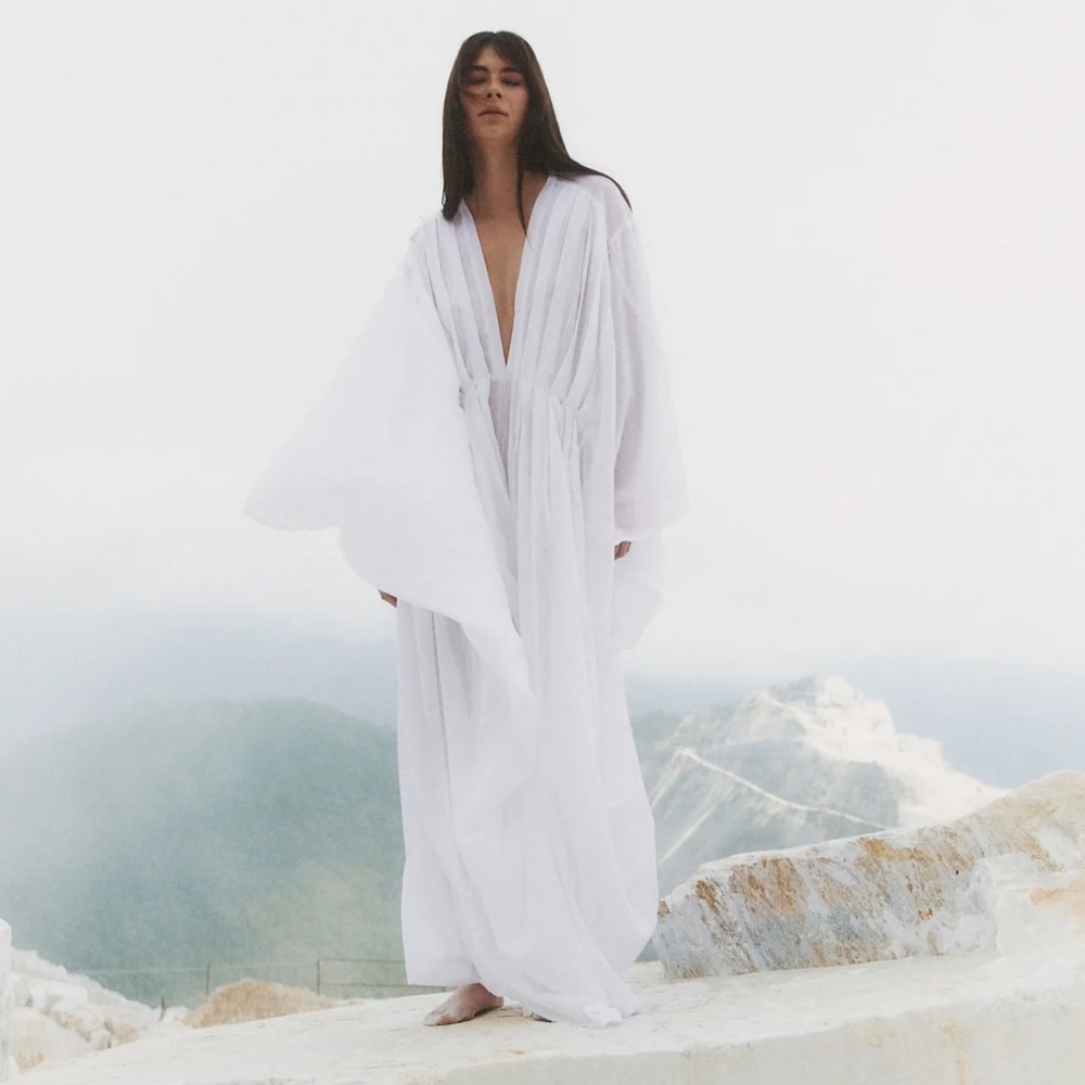 🪽A PERFECT NOMAD Solice M Kaftan White Cream Cotton Maxi Dress Maternity NWT
